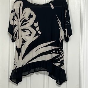 Cato Black and Cream Floral Blouse L